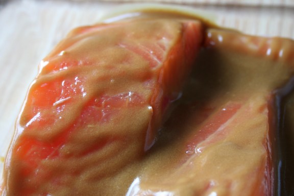 Soy-dijon marinade and salmon fillets