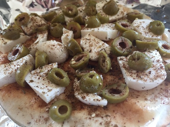 Mozarella and Olives on a Pita
