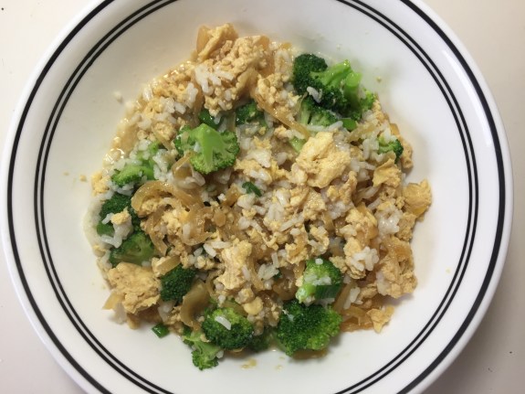 Rice broccoli and egg dashi